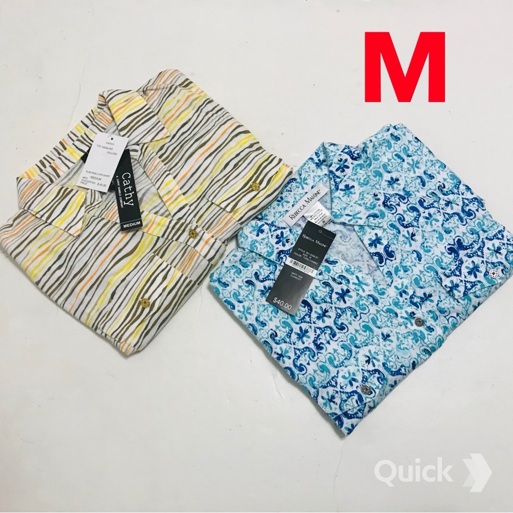 M - NWT 2 pcs Tile / Wavy Striped Roll Tab Tops